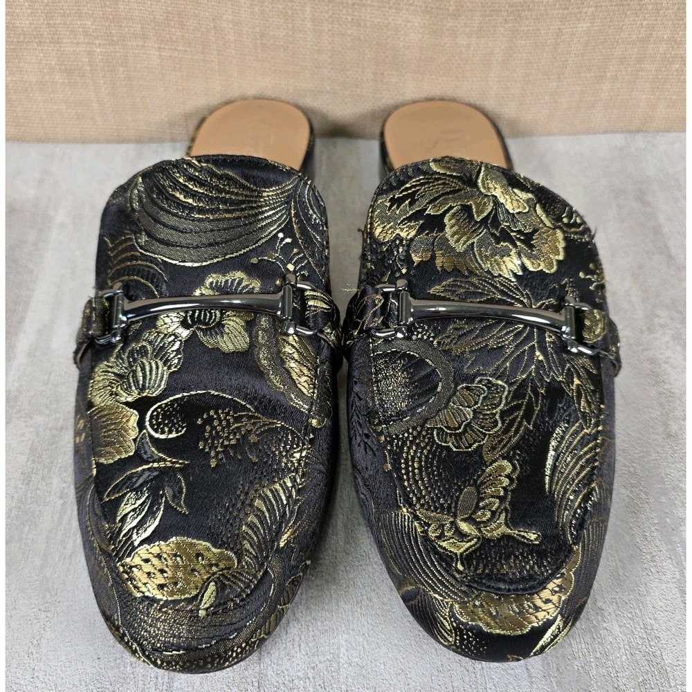 Franco Sarto Dalton 2 Black & Green Paisley Slip On Mules Women's Size 6M EUC